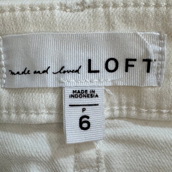 Loft Women's Frayed Denim Skirt 6 White A-Line Button-Fly Stretchy Short Coastal - Picture 6 of 15